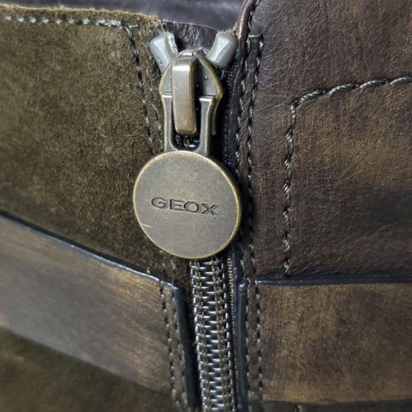 GEOX Respira Leather Ankle Strap Heeled Boots Olive Green Size 10 - Picture 11 of 16